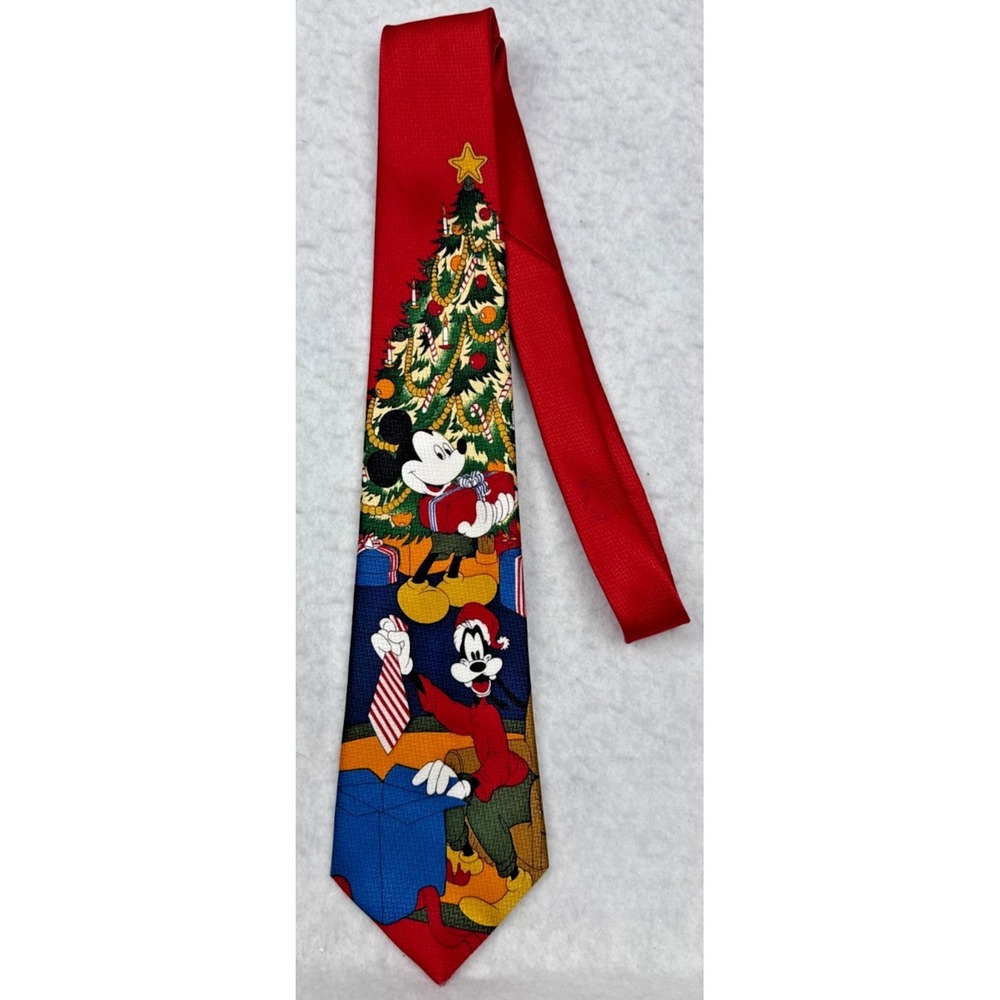 Disney Mickey Unlimited Vintage Red Mickey Mouse Christmas Tree Silk Tie
